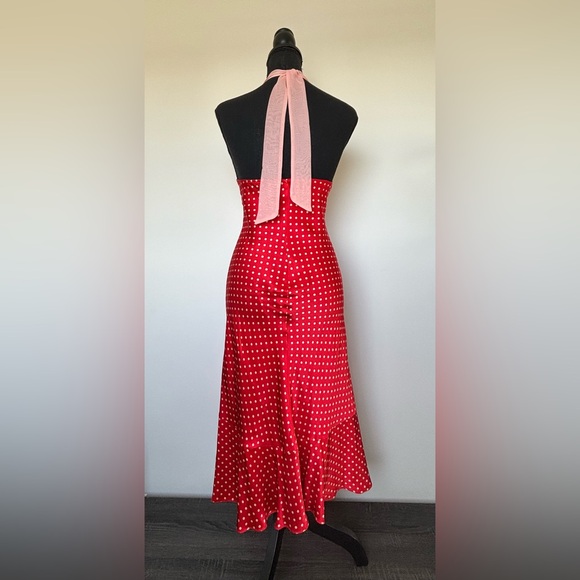 New Poleci Vintage Silk Women’s Slip On Neck Tie Red Polka Dot Dress Size 8 - Picture 7 of 16